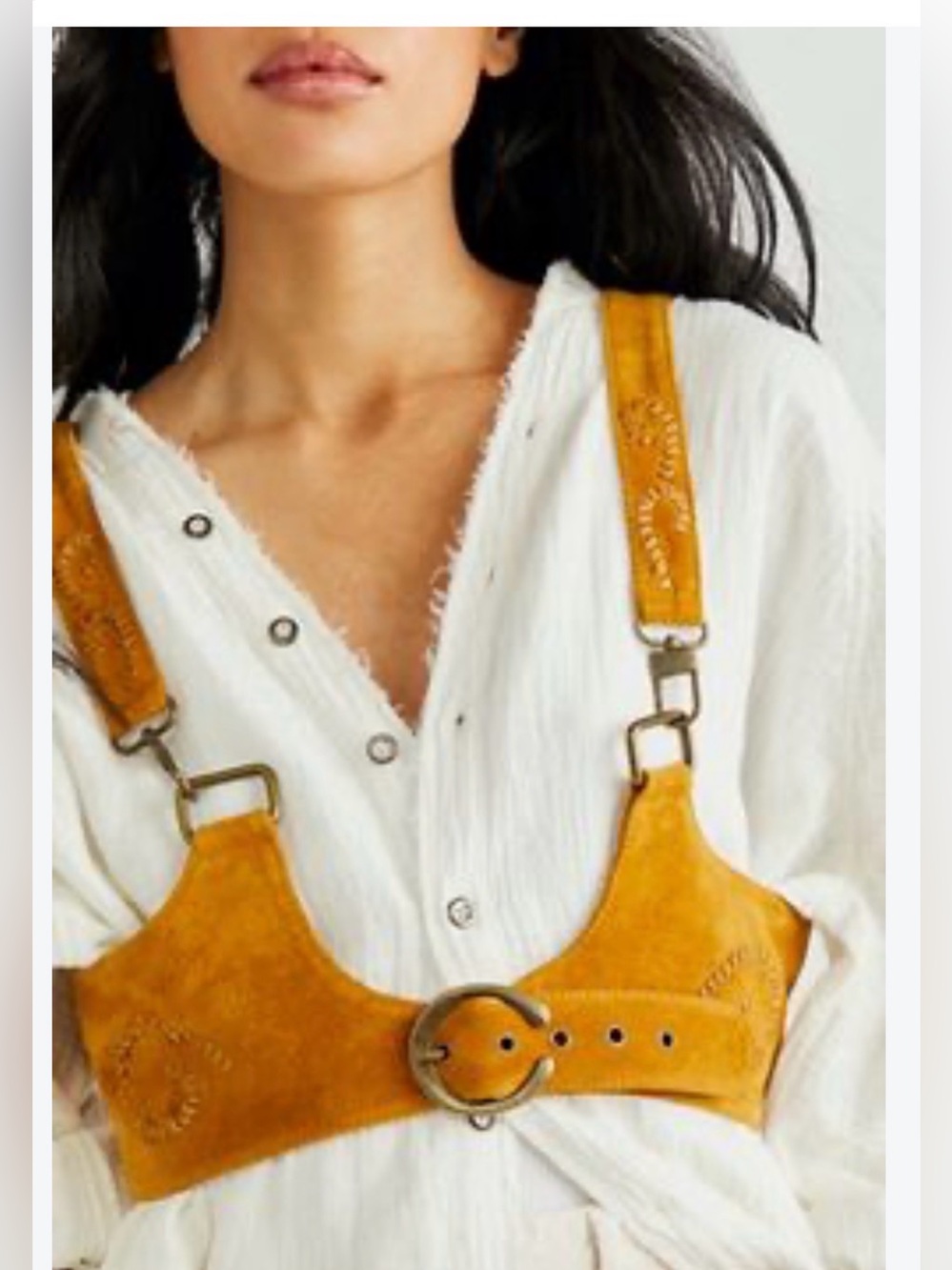 NWT Free People Genuine Leather Harness Belt Mustard Size S $98